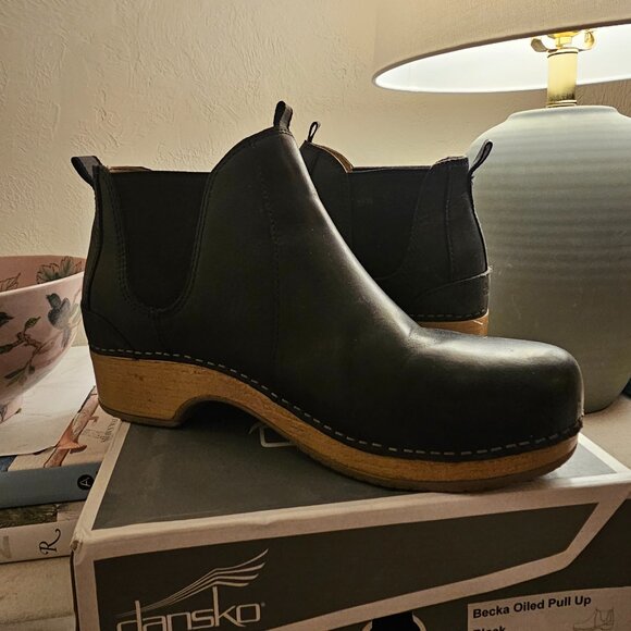 Dansko Dark Ankle Booties with Light Sole - Picture 1 of 3